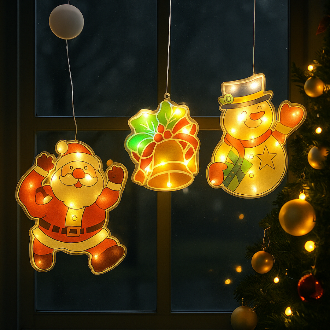 Set 3 Adornos Navideños de Ventana con Luz LED