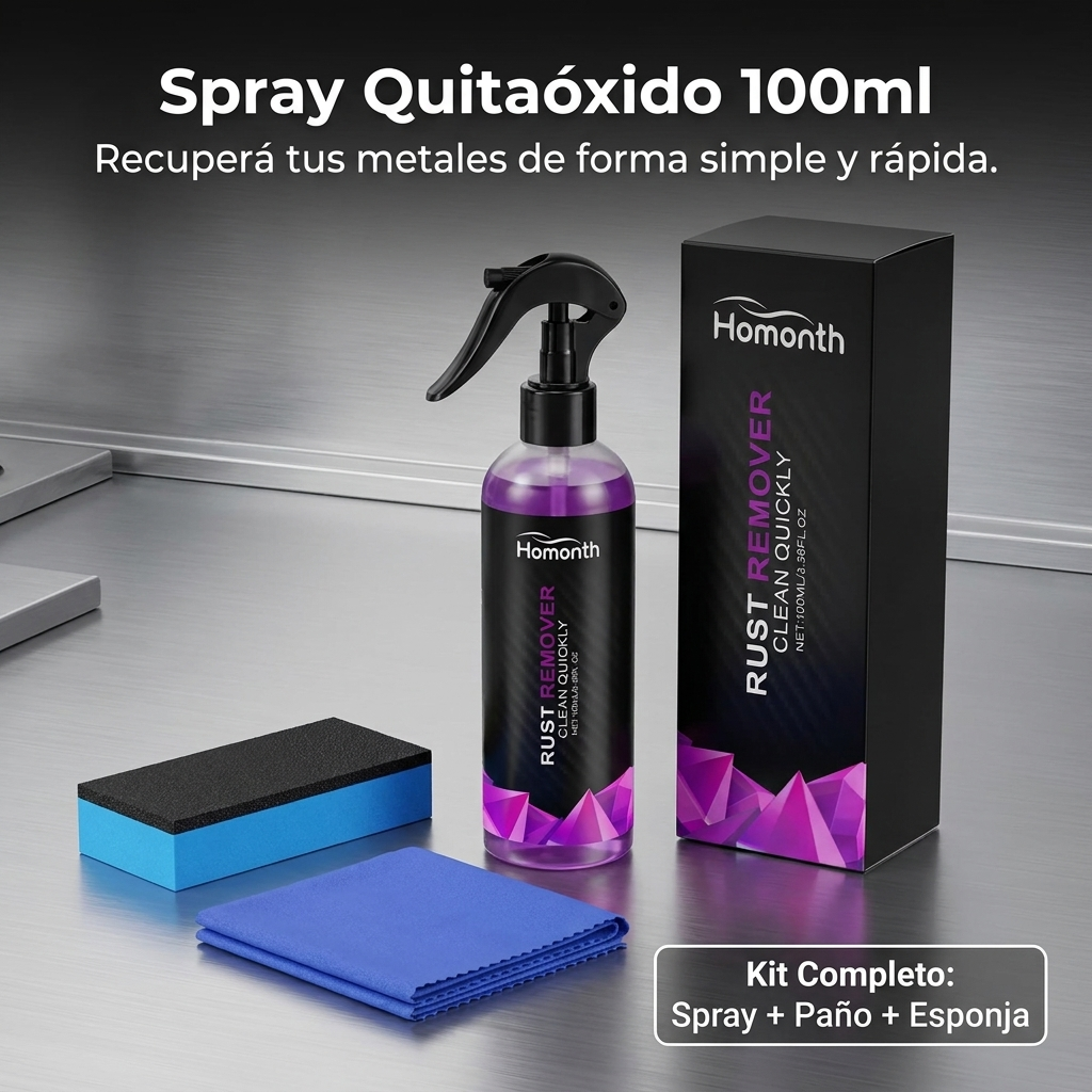 Spray Quitaóxido 100ml Kit Paño Esponja Ácido Cítrico Metal