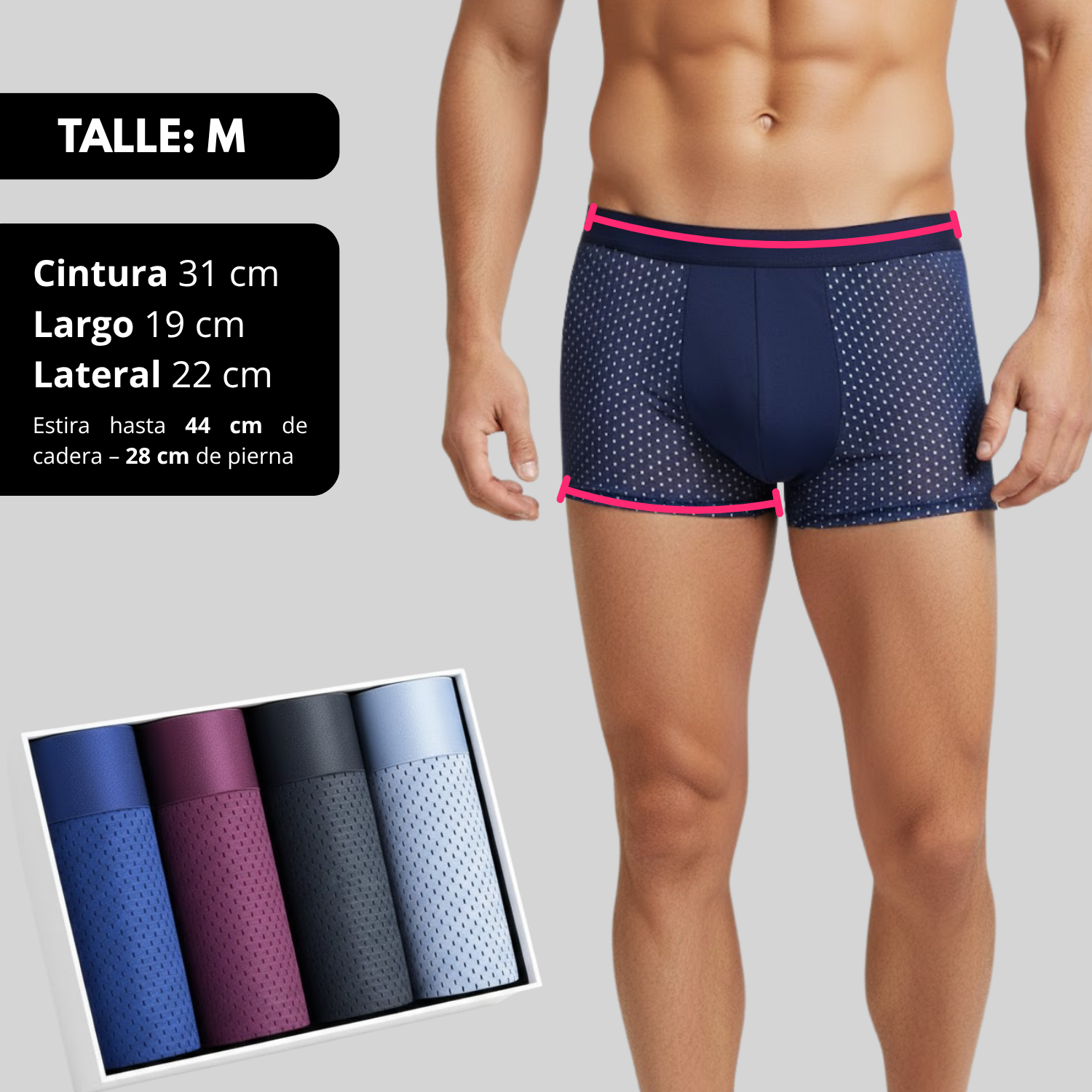 Pack X4 Boxers De Hombre Ice Silk Transpirables Bambú