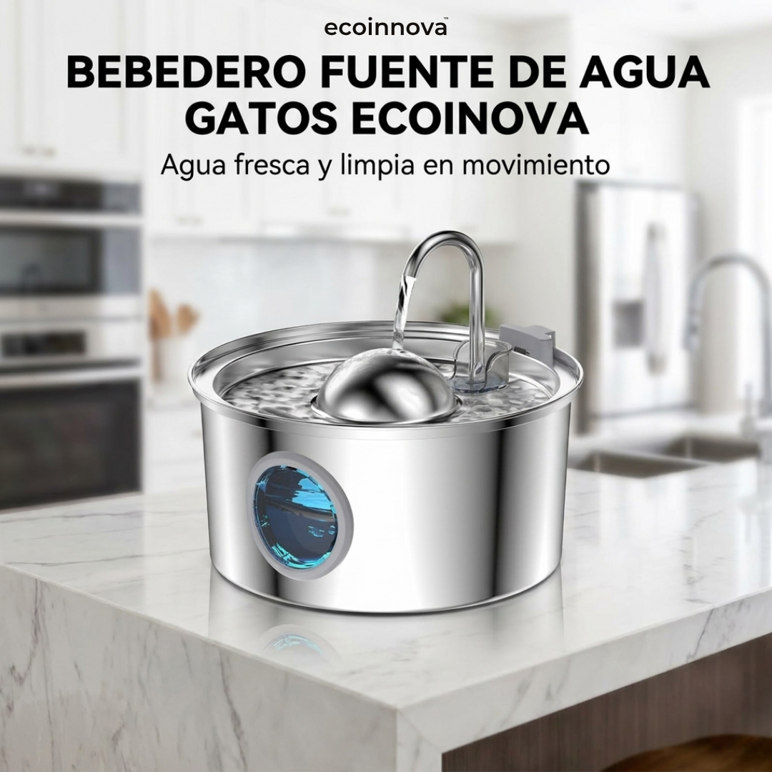 Bebedero Fuente Agua Gatos Acero Inoxidable 3.2L Multifiltro - Ecoinnova