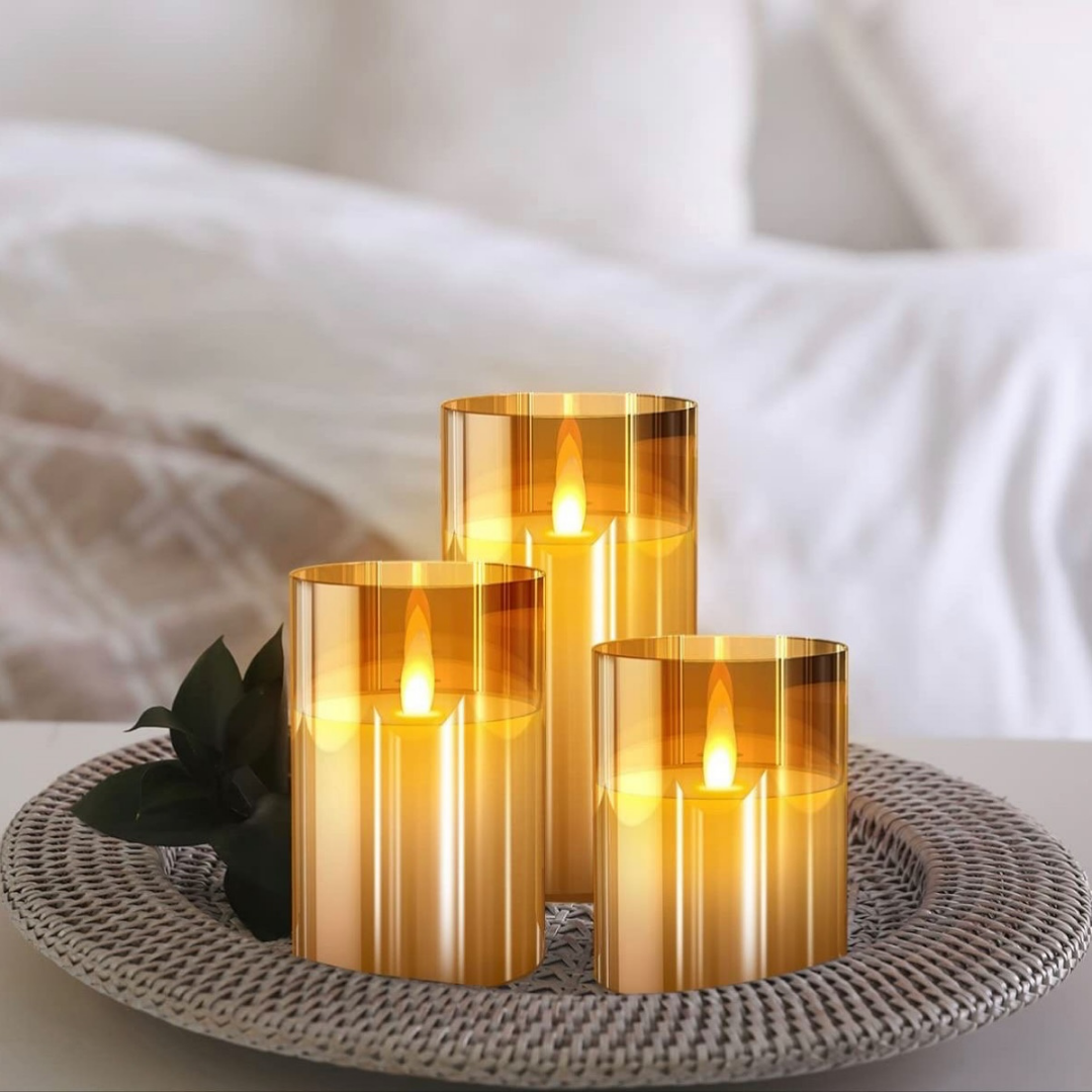 Pack x3  Velas LED de Vidrio con Control Remoto