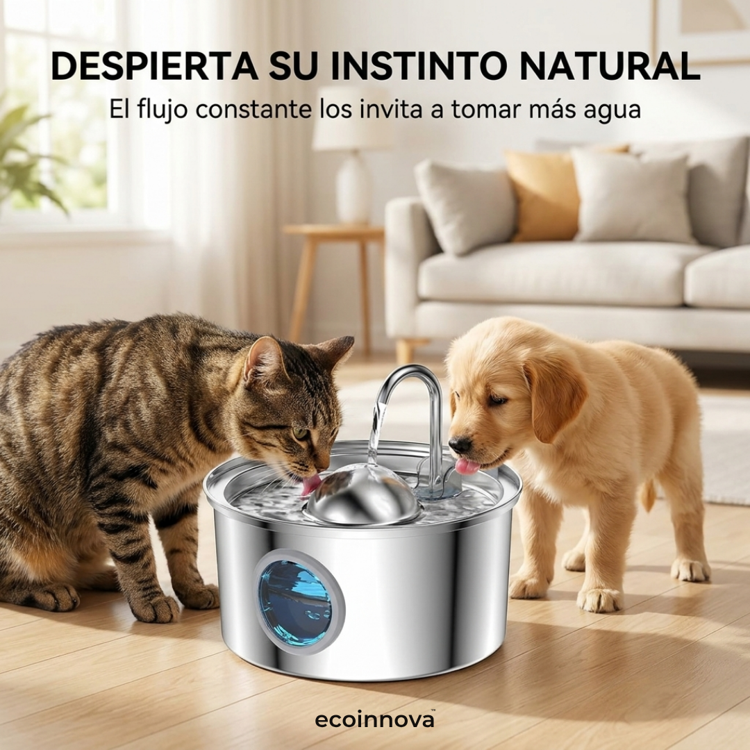 Bebedero Fuente Agua Gatos Acero Inoxidable 3.2L Multifiltro - Ecoinnova