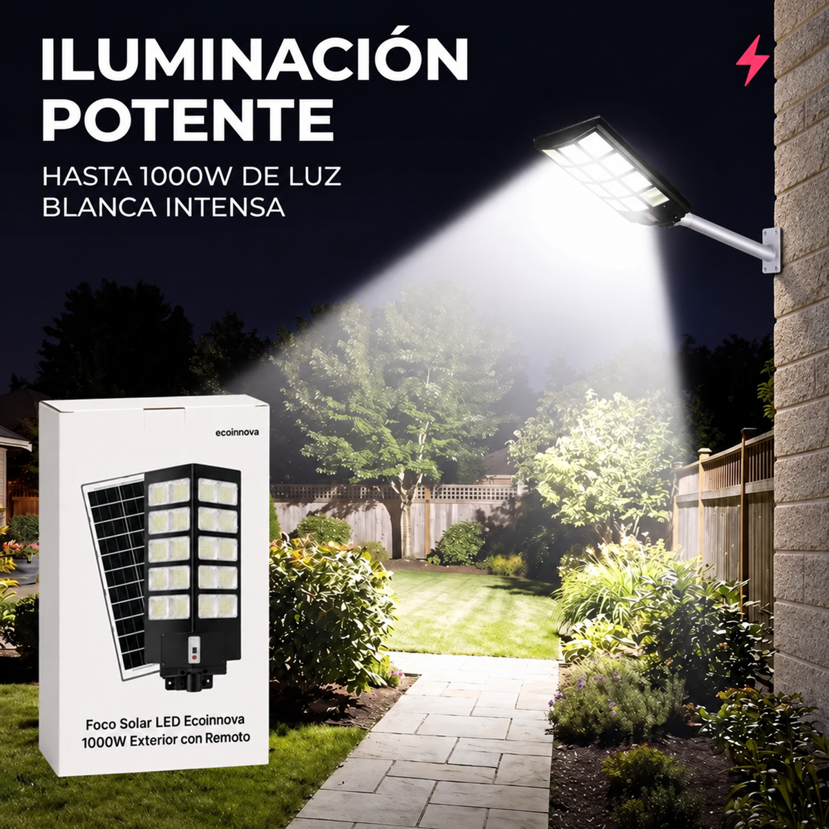 Foco Solar Ultra Potente 1000w con Control Remoto y Brazo