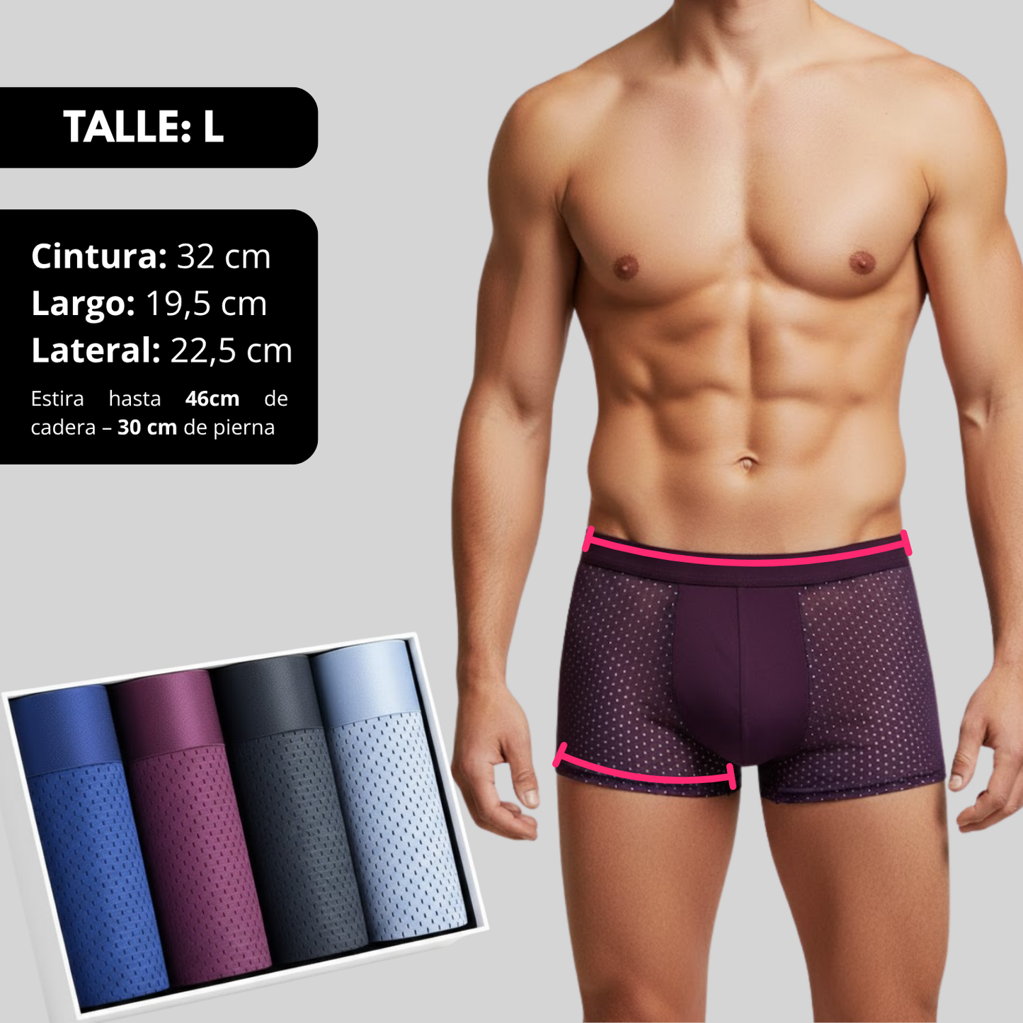 Pack X4 Boxers De Hombre Ice Silk Transpirables Bambú