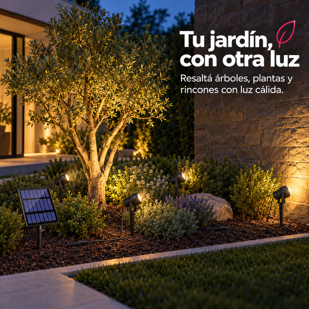 Set de 4 Focos LED Solares Orientables para Jardín