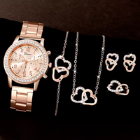 Set Elegante Reloj Pulsera Collar Aros Anillo Mujer De Lujo
