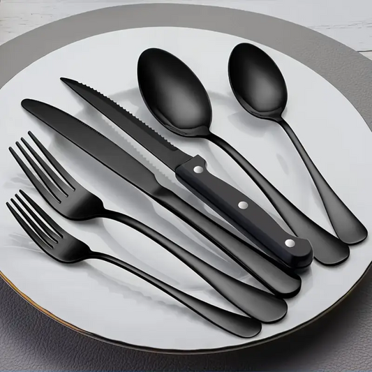 Set De Cubiertos De Acero Inoxidable Negros 24 Piezas
