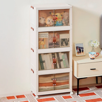 Set De 4 Cajas Organizadoras Apilables Con Puertas Transparentes y Ruedas