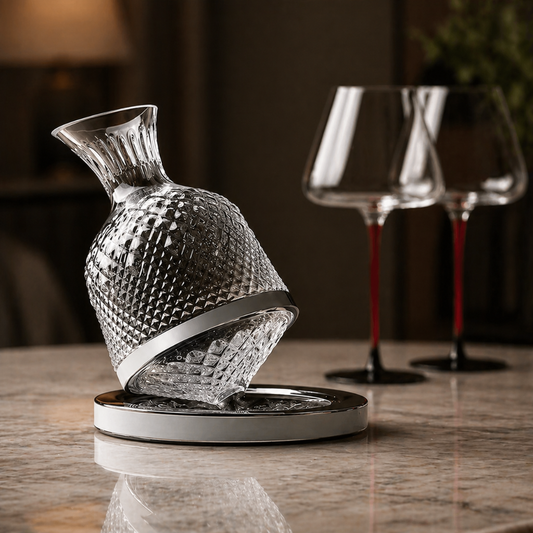 Kit Decantador Vino Giratorio Cristal Lujo + Copas
