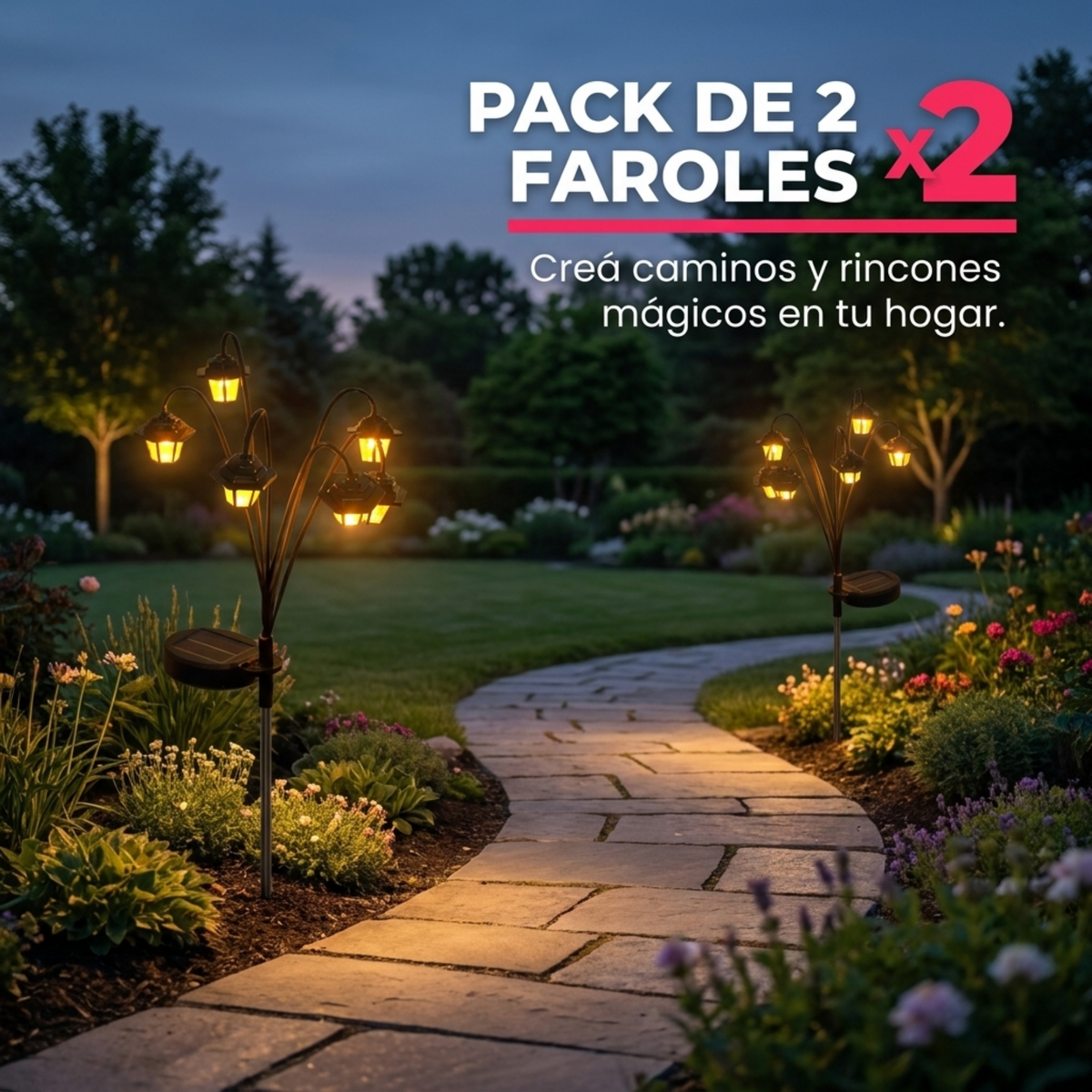 Farol Solar Vintage para Jardín Exterior 64 cm – 6 LED Pack x2