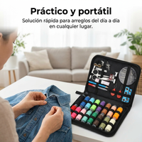 Kit de Costura Completo Portátil con Hilos Agujas Tijera y Cinta Métrica