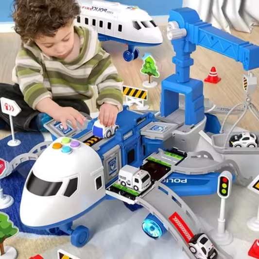 Avión de Juguete con Pista Interactiva, Grúa y Autitos