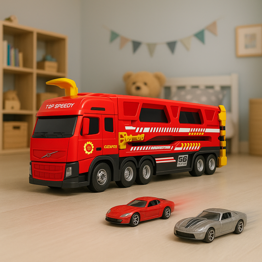 Camion De Juguete Con Pista Desplegable + 6 Autitos
