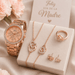 Set Elegante Reloj Pulsera Collar Aros Anillo Mujer De Lujo - Muy Moderna Uruguay