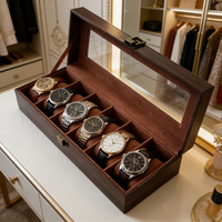 Caja Organizadora Relojes 6 Ranuras Simil Cuero Tapa Vidrio