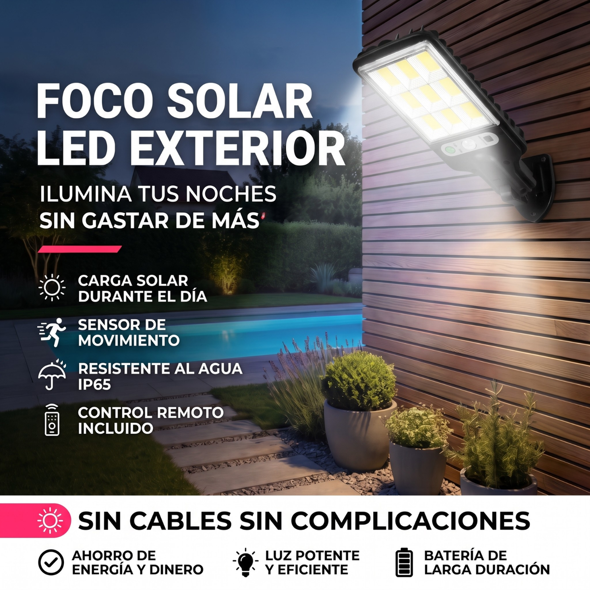 Foco Solar LED Alta potencia para Exterior -Ecoinnova