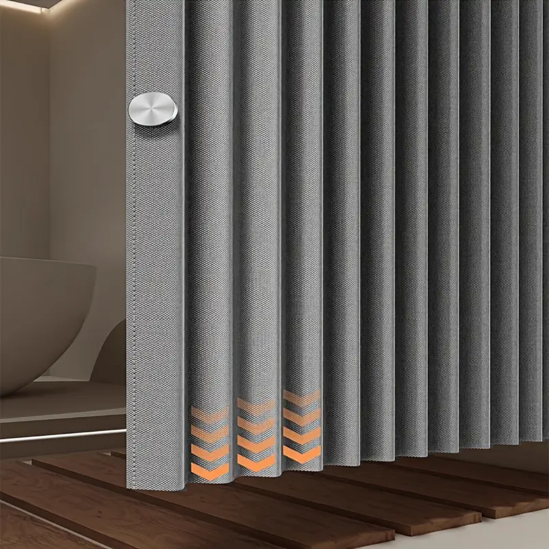Cortina de Baño Tipo Lino con Cierre Magnético y Ganchos Elegantes