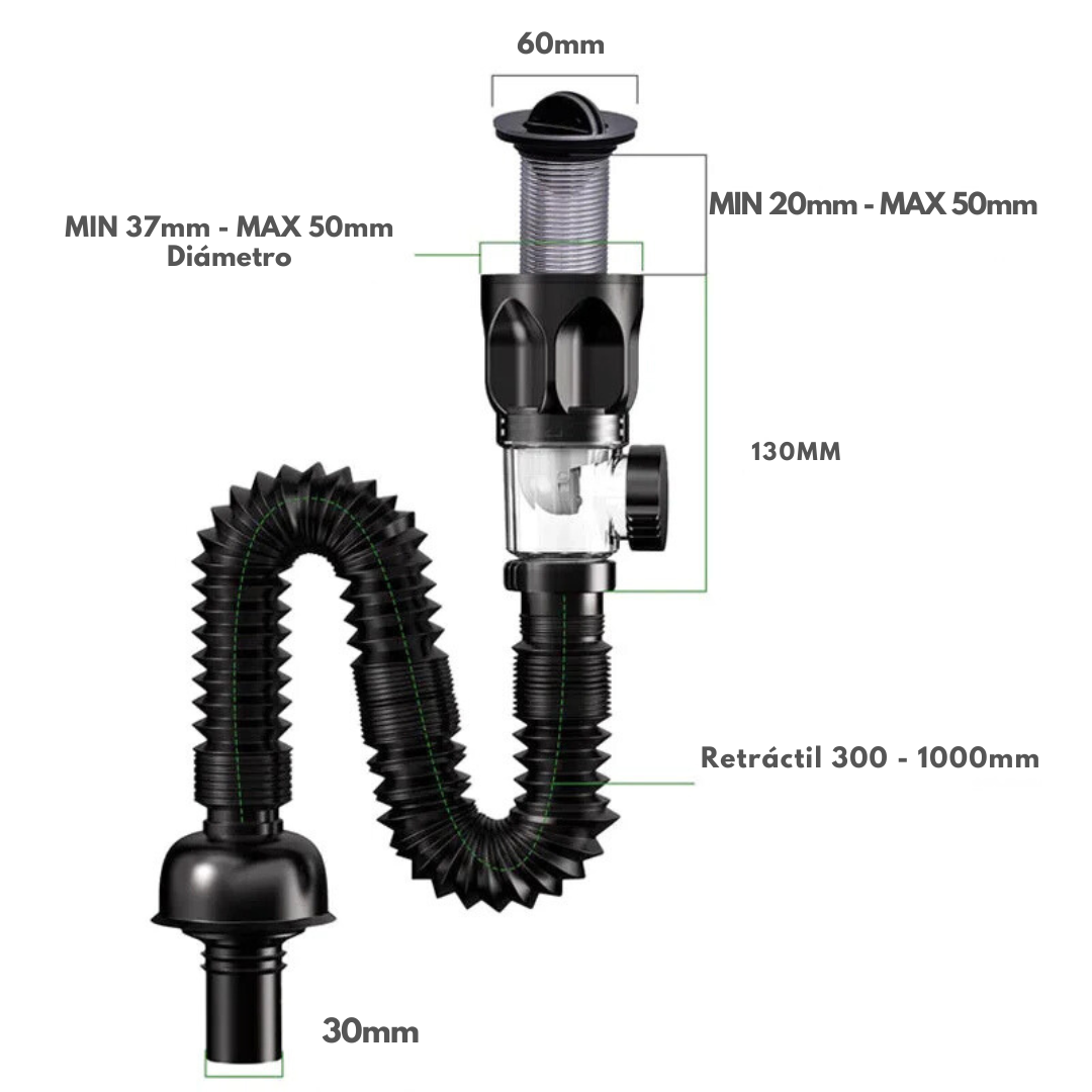 Sifón Corrugado Premium con Filtro Anti Olores
