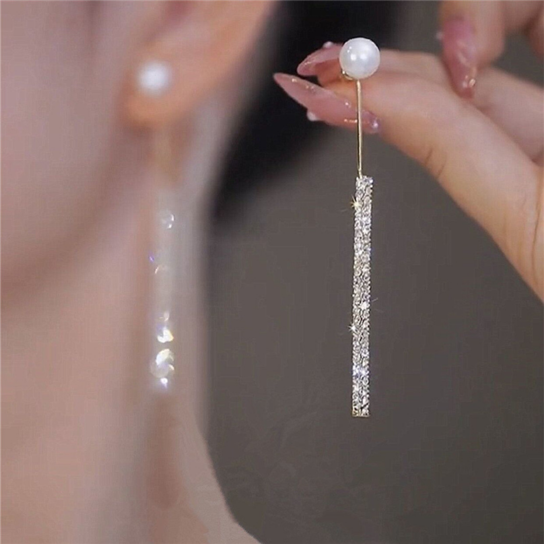 Caravanas Colgantes con Perla y Strass Brillante