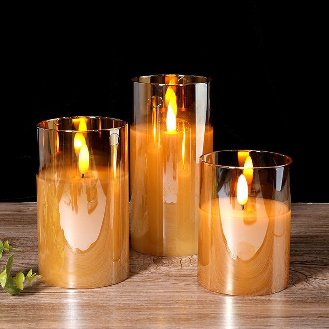 Pack x3  Velas LED de Vidrio con Control Remoto