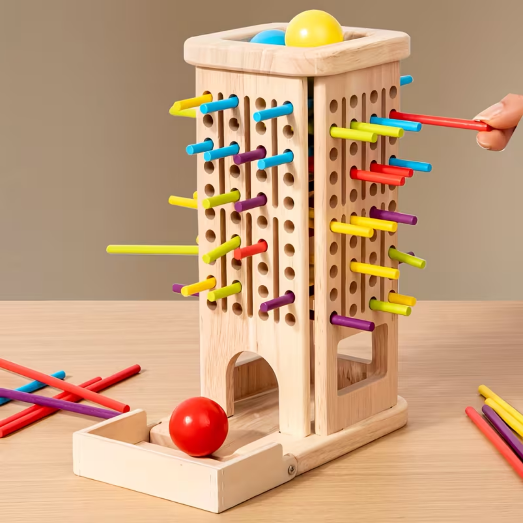 Juego de Mesa Torre de Equilibrio de Madera con Pelotas 3 en 1