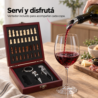 Set de Ajedrez con Accesorios para Vino en Caja de Madera