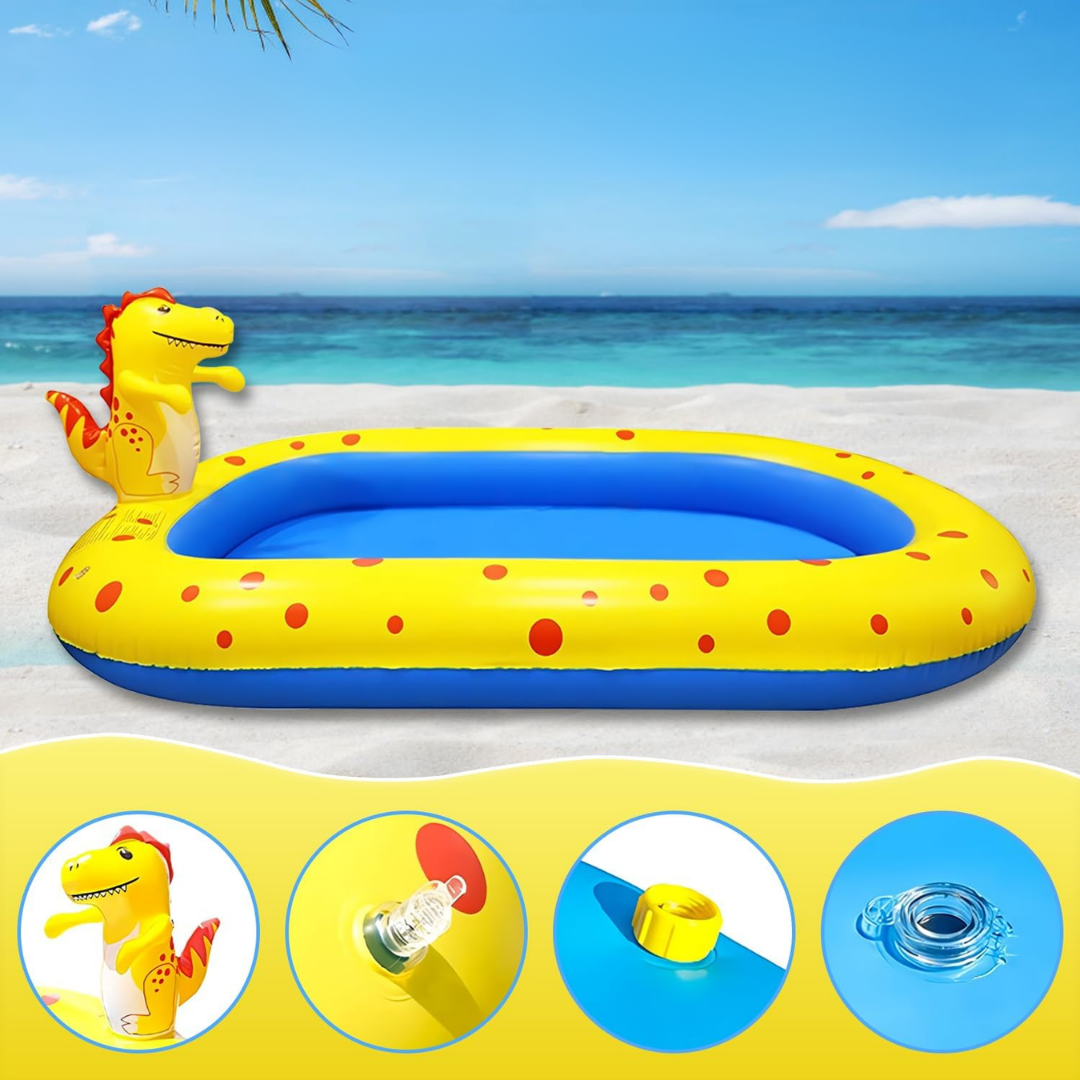 Piscina Inflable Infantil 170cm Con Rociador De Dinosaurio