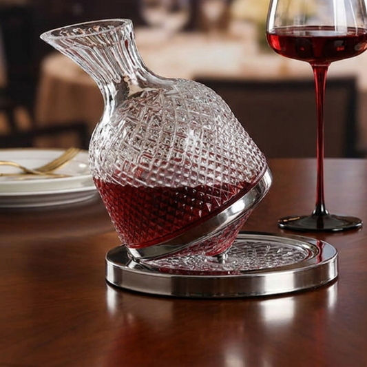 Kit Decantador Vino Giratorio Cristal Lujo + Copas