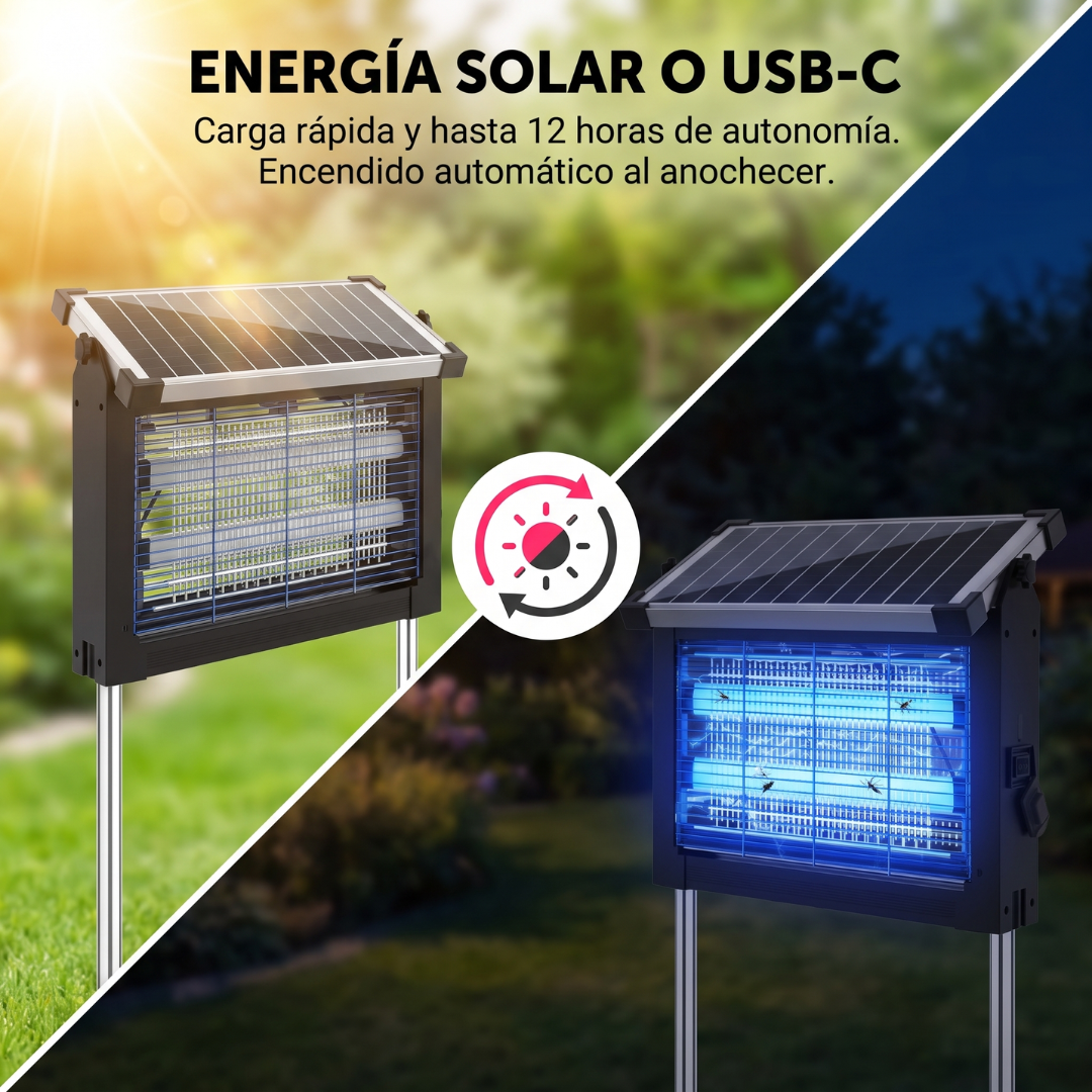 Lámpara Mata Mosquitos Solar UV para Exterior e Interior
