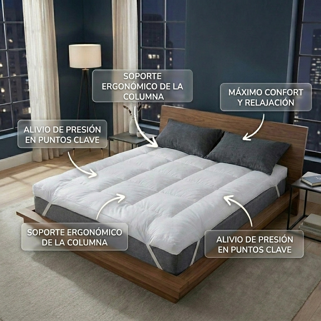 Cubre Colchón Topper Pillow 2 Plazas 150x200cm 10cm Extra Confort