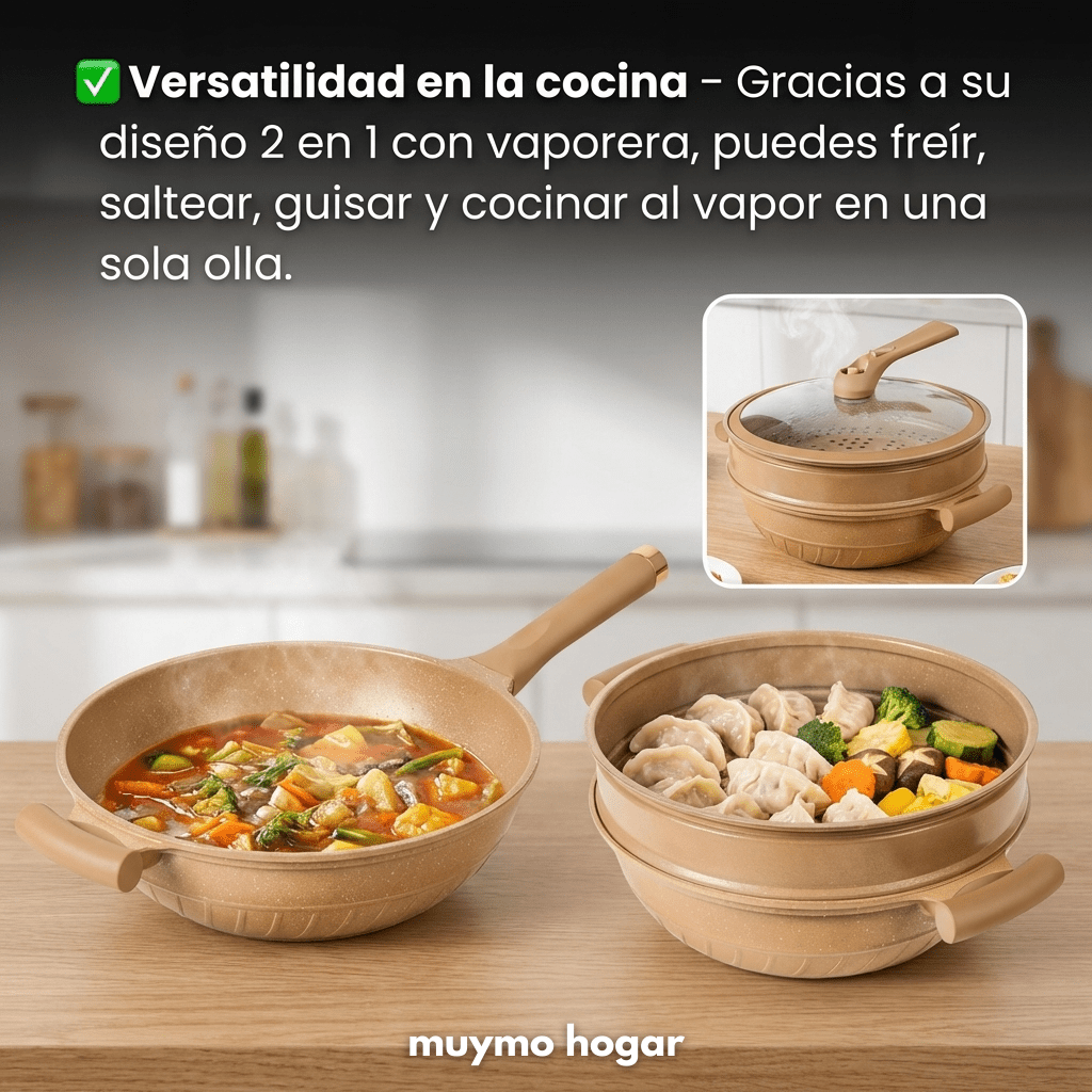 Sarten Antiadherente y Vaporera Recubierto en Arcilla - Muymo Hogar - Muy Moderna Uruguay