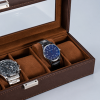 Caja Organizadora Relojes 6 Ranuras Simil Cuero Tapa Vidrio