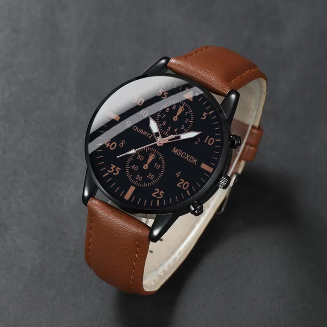 Reloj de Cuarzo para Hombre con Correa de Cuero PU y Pulsera