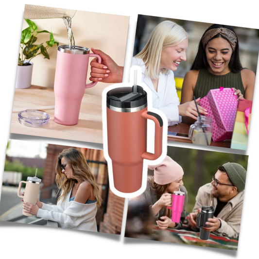 Vaso Térmico 1200ml con Tapa, Sorbito y Agarre Seguro