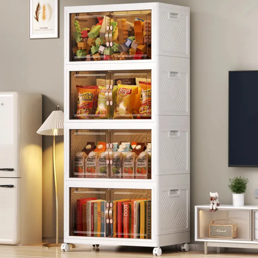 Set De 4 Cajas Organizadoras Apilables Con Puertas Transparentes y Ruedas