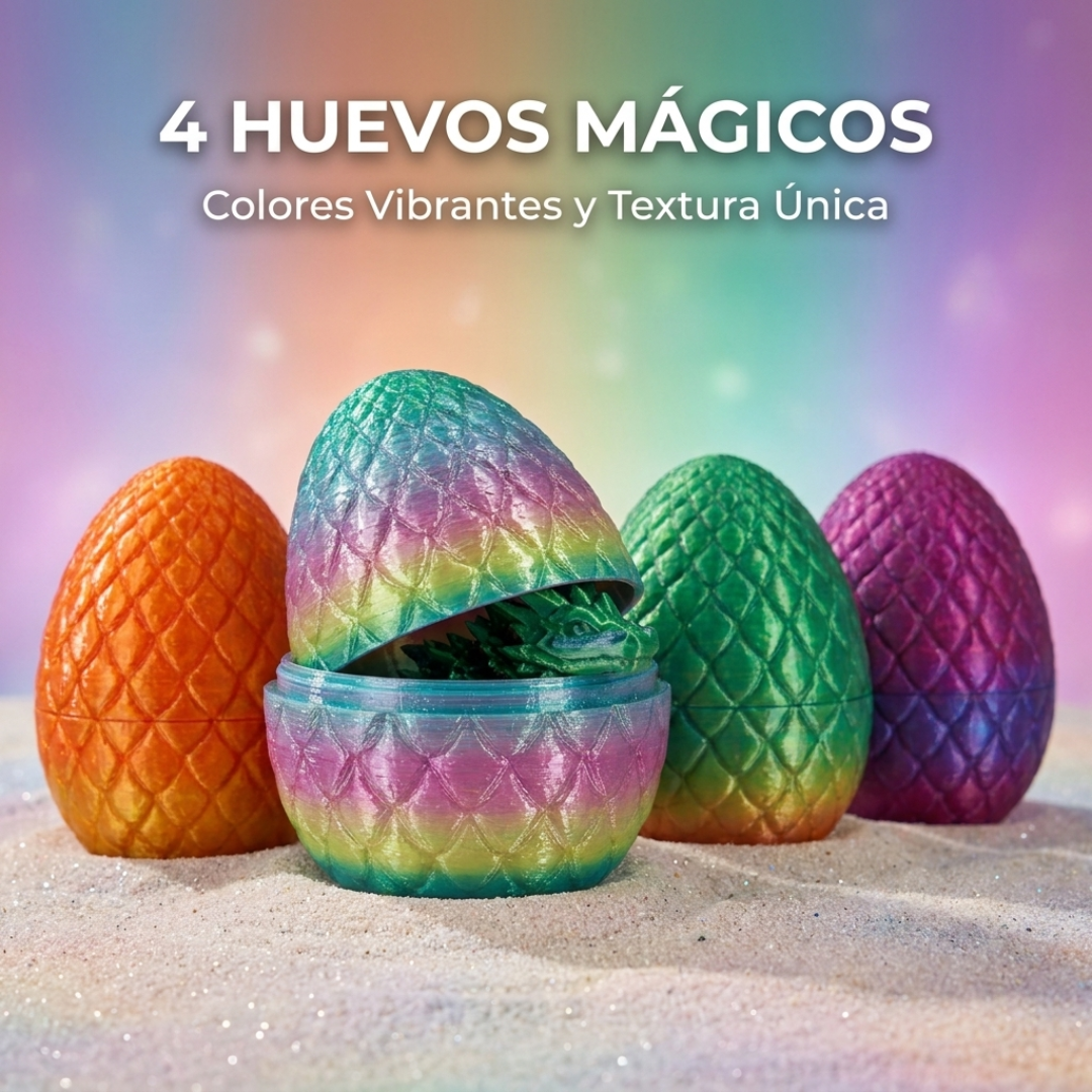 Set Coleccionable de 4 Dragones Articulados Impresos en 3D con Huevo