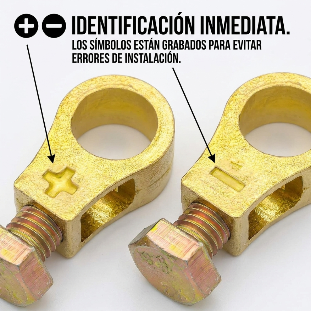 Pack 4 Abrazaderas Terminal Batería Auto Cobre Par Positivo Negativo