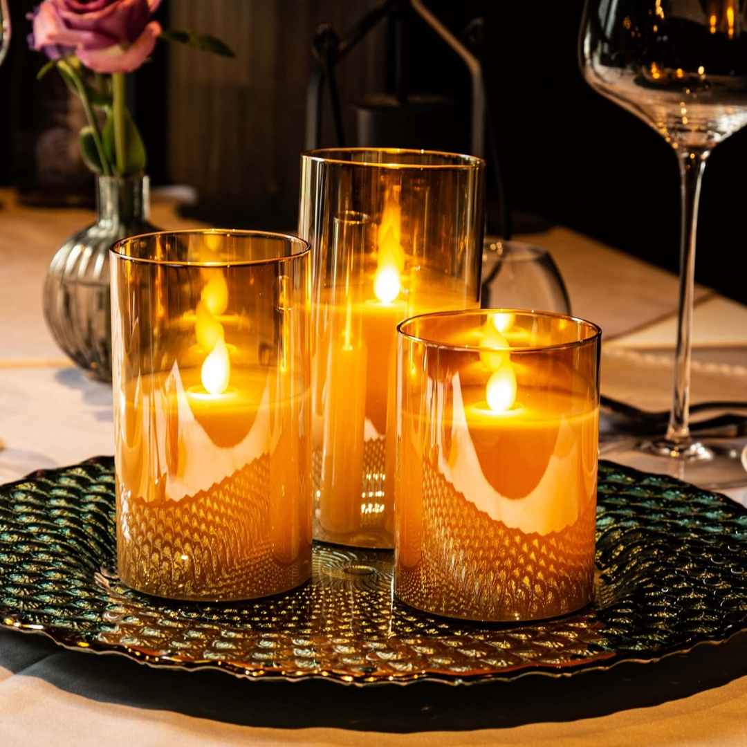 Pack x3  Velas LED de Vidrio con Control Remoto