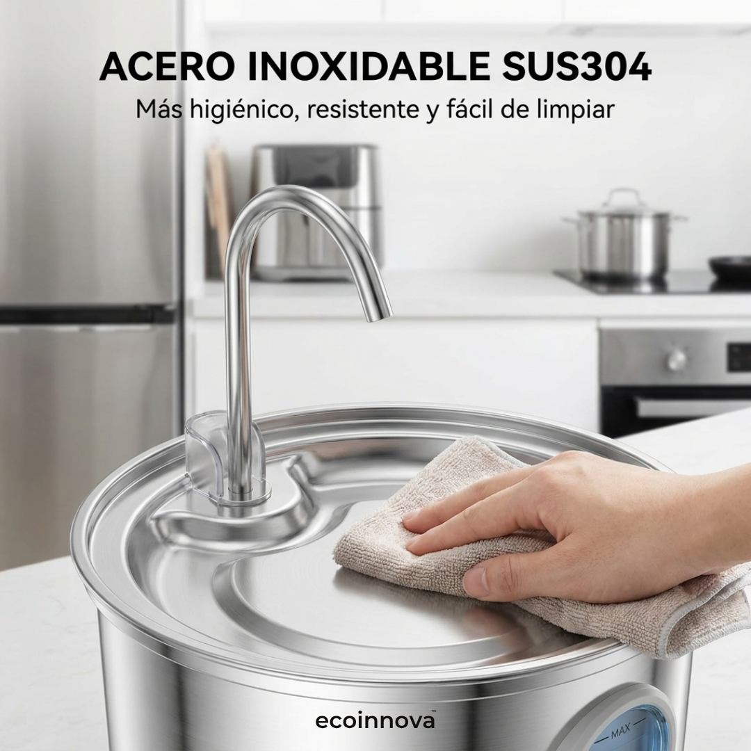 Bebedero Fuente Agua Gatos Acero Inoxidable 3.2L Multifiltro - Ecoinnova
