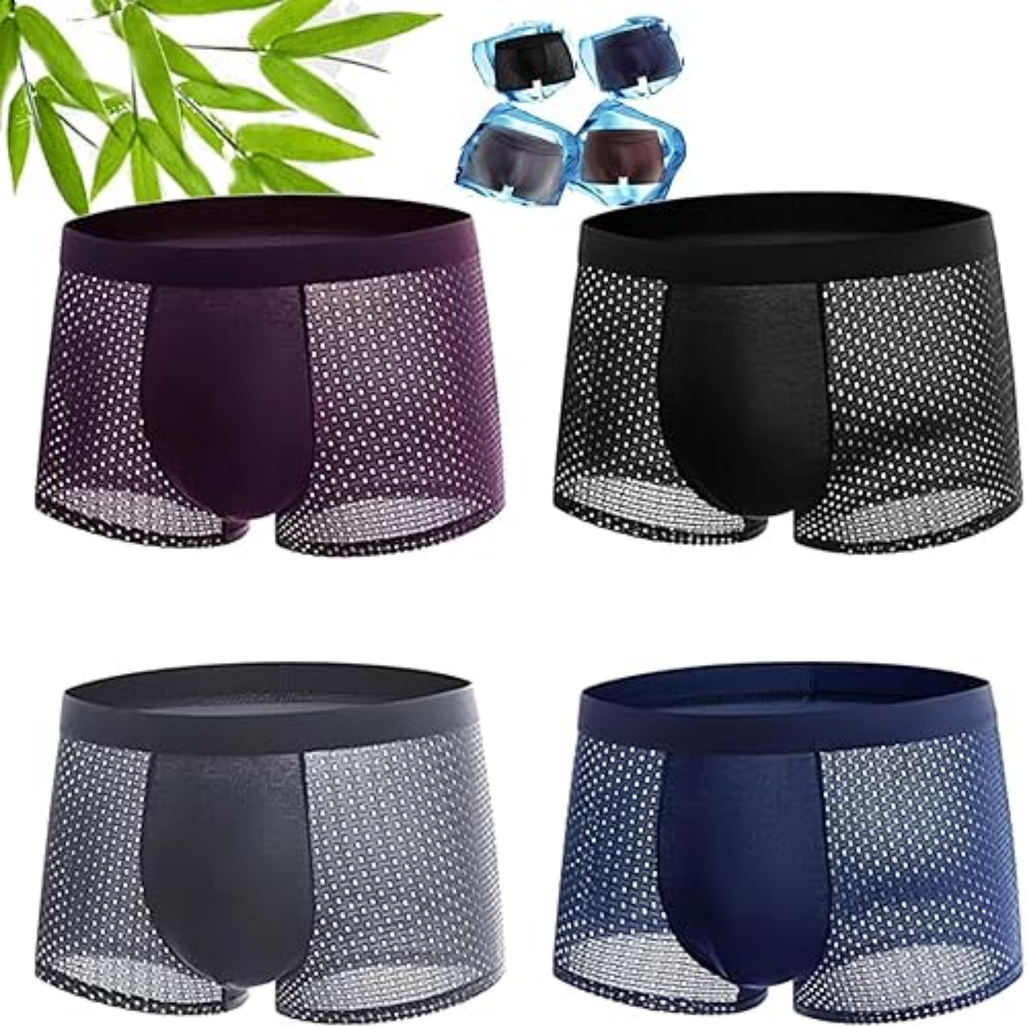 Pack X4 Boxers De Hombre Ice Silk Transpirables Bambú