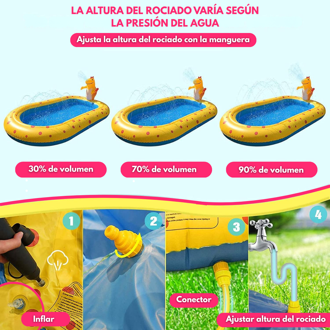 Piscina Inflable Infantil 170cm Con Rociador De Dinosaurio