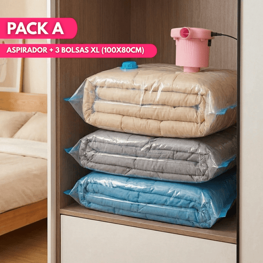 Kit de Bolsas para Guardar Ropa al Vacío + Aspirador - Muy Moderna Uruguay