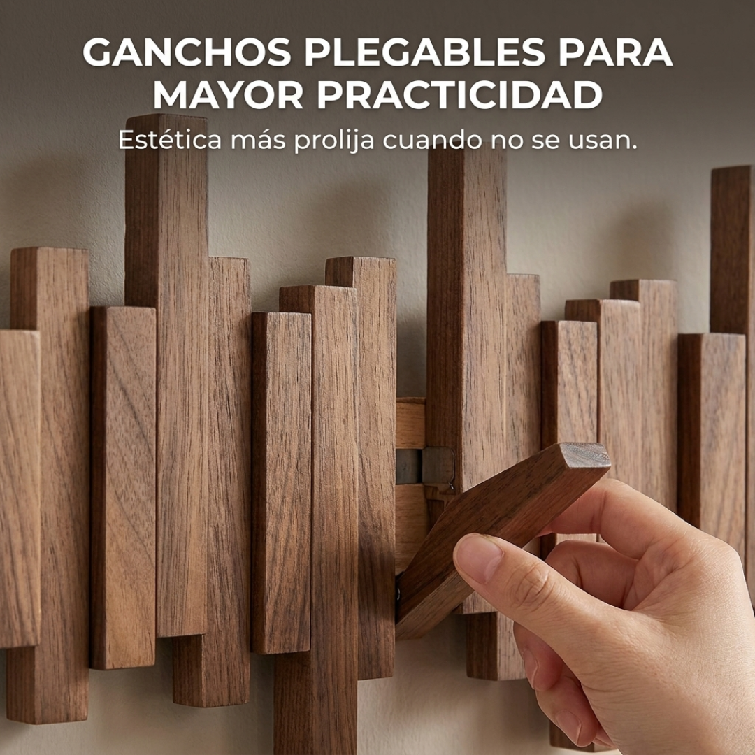 Perchero de Pared Plegable Rústico de Madera – 70 cm