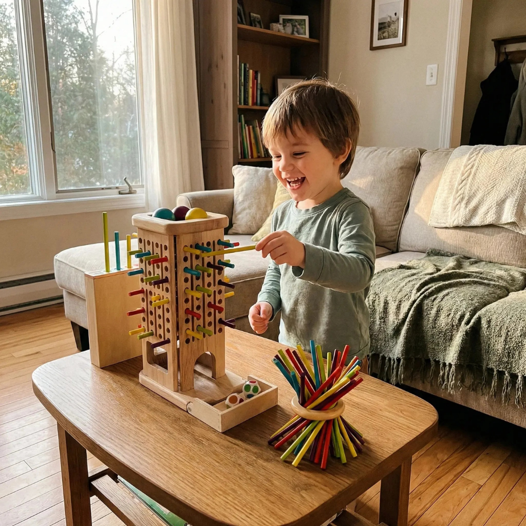 Juego de Mesa Torre de Equilibrio de Madera con Pelotas 3 en 1