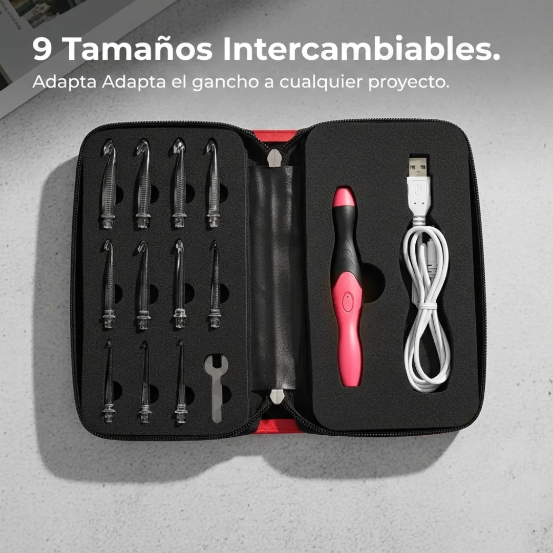 Kit Crochet con luz LED Recargable 9 Tamaños Intercambiables
