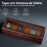 Caja Organizadora Relojes 6 Ranuras Simil Cuero Tapa Vidrio