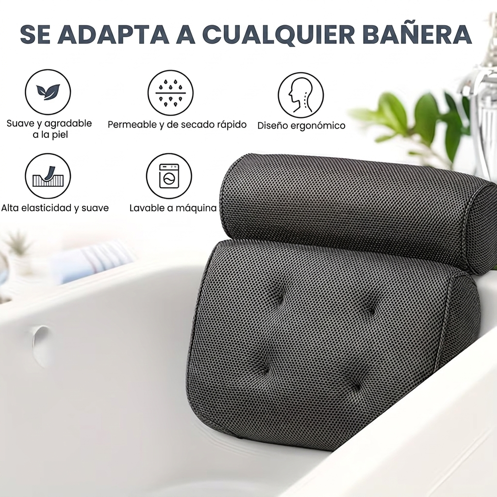 Almohada Bañera Antideslizante Ventosas Soporte Espalda Cuello