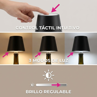 Lámpara Luz LED para Botella Recargable Táctil 3 Modos