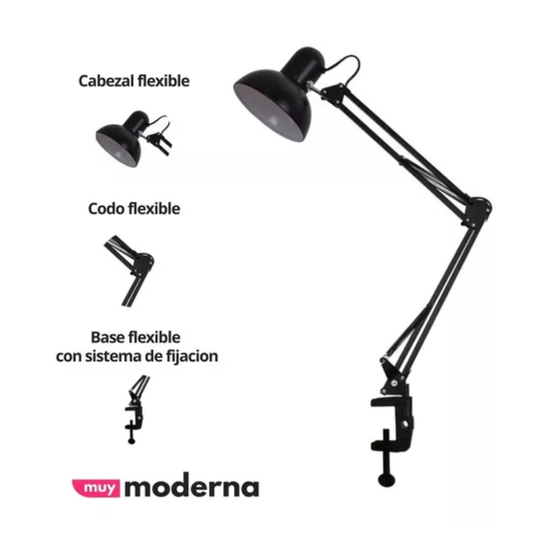 Lámpara Articulable de Escritorio con Prensa Black