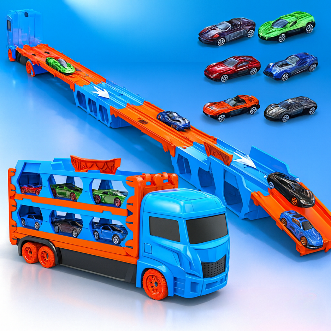 Camión Transportador Con Pista Y 12 Autos Juguete Para Niños